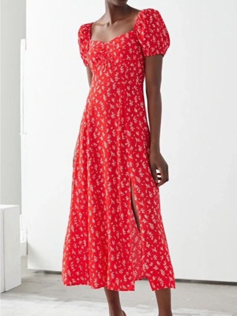 & Other Stories Red Floral Midi Dress